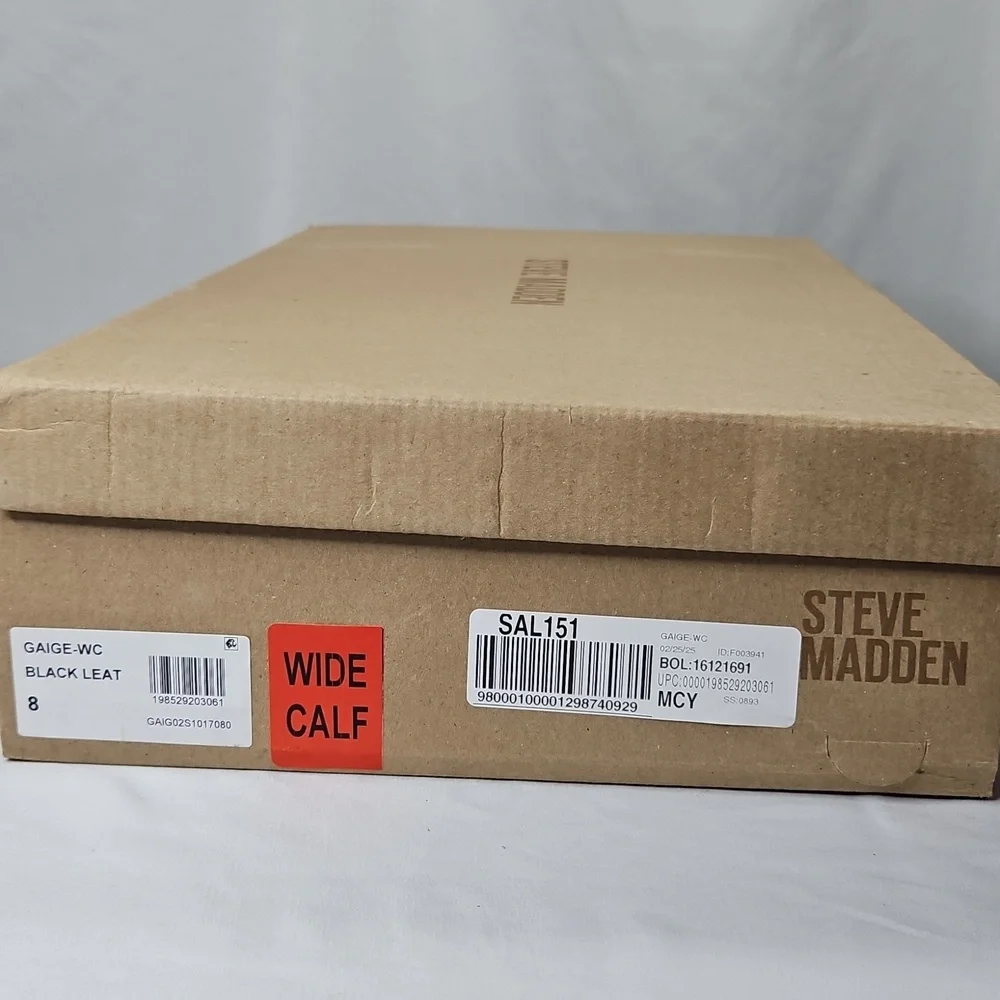 Steve Madden Gaige-Wide Calf Black Leather Riding Boots Size 8